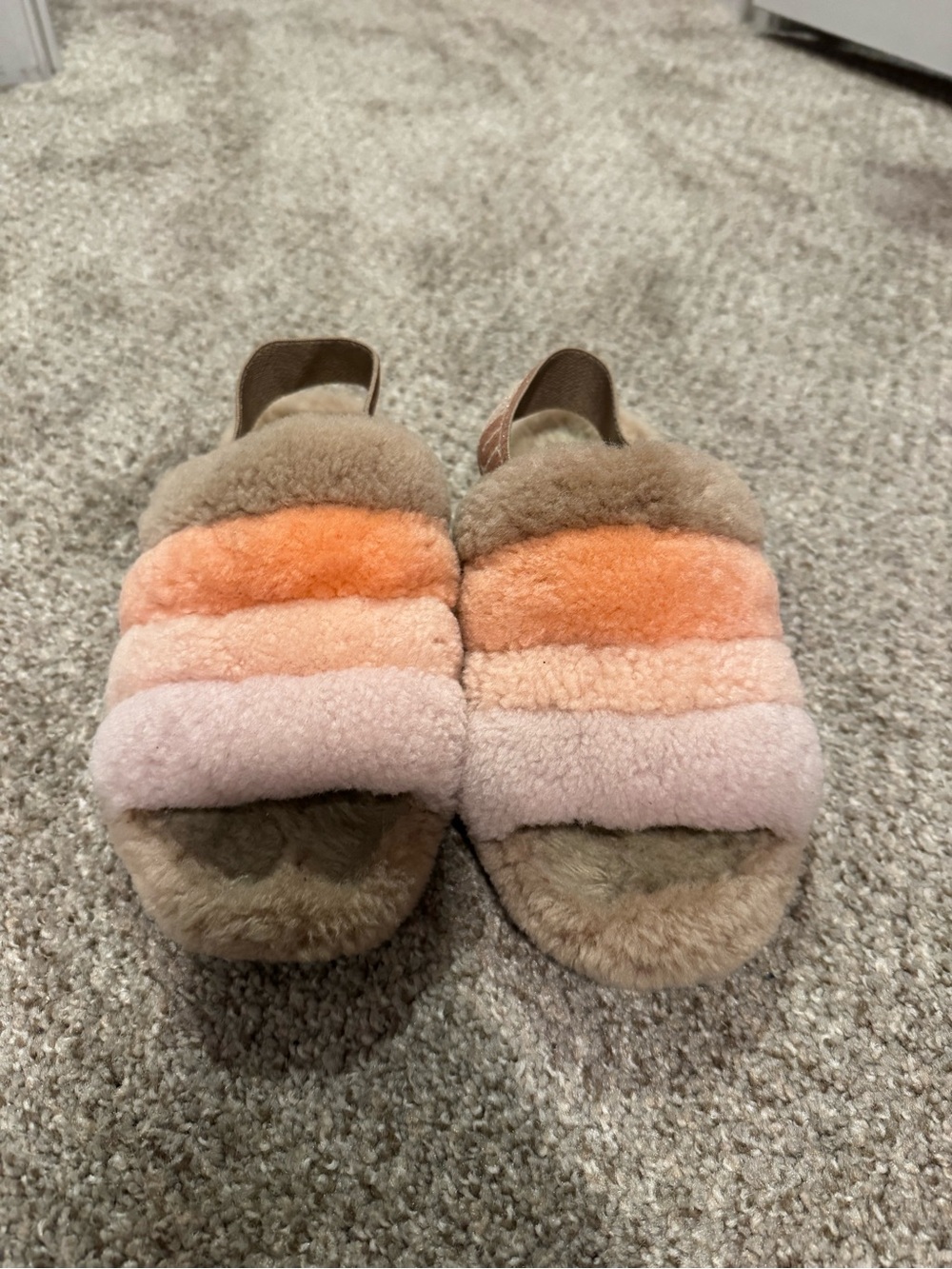 UGG Striped Faux-Shearling Slide Slippers in Pink, Orange and Brown